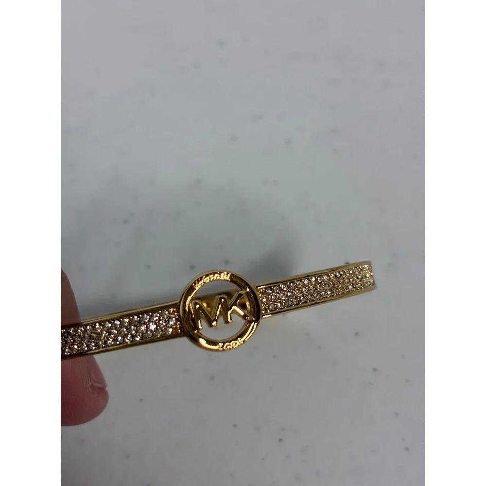 Michael Kors MK Logo Pave Crystal Bangle Bracelet Set Gold Silver Tone 2pc